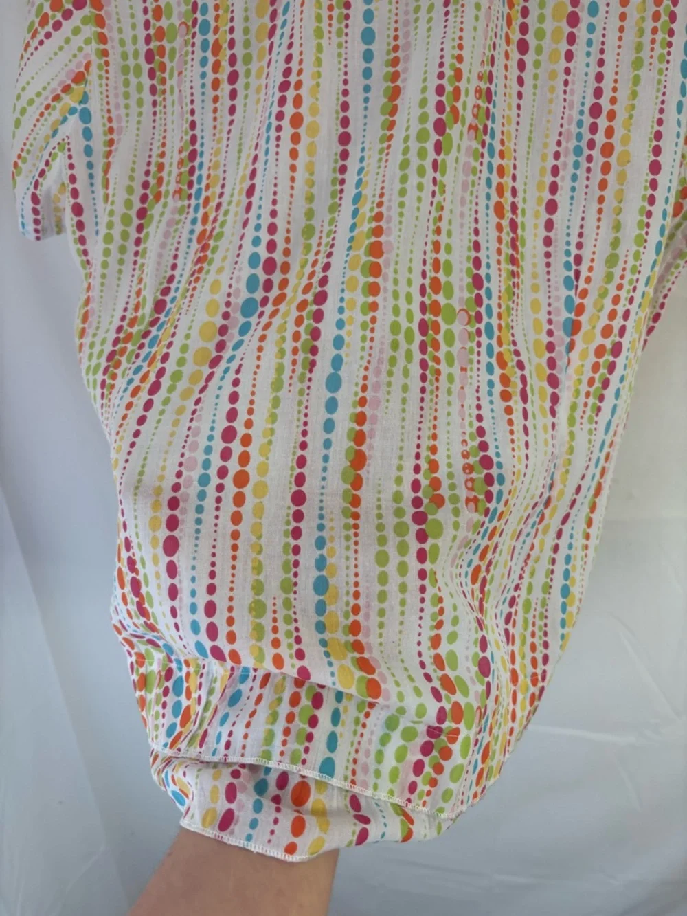 Cotton Blend White Rainbow Polka‎ Dot Lightweight Boho Short Sleeve Button Up M